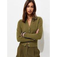 New Look Compact Knit Collared Cardigan - Green