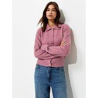 New Look Midweight Knit Collared Button Front Cardigan - Pink