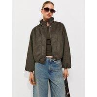 New Look Faux Suede Bubble Hem Jacket - Green