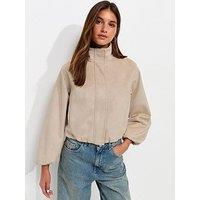 New Look Stone Faux Suede Bubble Hem Jacket - Beige