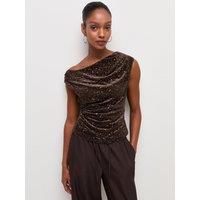 New Look Womens Velvet Sequin Draped Sleeveless Top - Brown