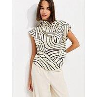 New Look Swirl Print Cowl Neck Top - Cream