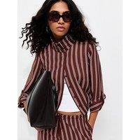 New Look Striped Funnel Neck Shirt - Red