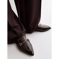 New Look Women'S Patent Faux Leather Pointed Loafers Brown