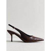 New Look Womens Snakeskin Embossed Pointed Toe Slingbacks - Brown