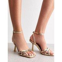New Look Wide Fit Strappy Faux Leather High Heel Sandals - Gold