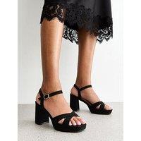 New Look Faux Suede Cross Strap Heel Sandals - Black