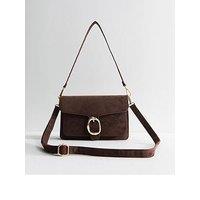 New Look Faux Suede Sculpted Buckle Shoulder School & Bag - Brown