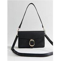 New Look Pebbled Faux Leather Buckle Shoulder Bag - Black