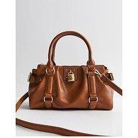 New Look Faux Pebbled Leather Padlock Oversized Crossbody Bag - Brown