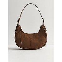 New Look Tan Faux Suede Curved Base Oval Shoulder Bag - Brown