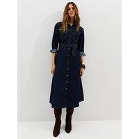 New Look Denim Long Sleeve Shirt Midi Dress - Blue