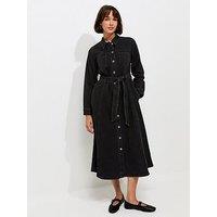 New Look Denim Long Sleeve Shirt Midi Dress - Black