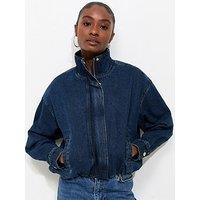 New Look Cotton Funnel Neck Denim Jacket - Blue