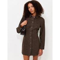 New Look Women'S Long Sleeve Cinched Denim Dress - Dark Brown