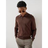 Boss Mens H-Lancione-L Virgin Wool Long Sleeve Polo Shirt - Brown