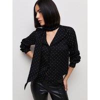 New Look Womens Pussybow Spot Print Blouse - Black