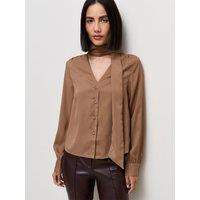 New Look Womens Pussybow Button Front Woven Blouse - Brown