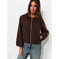 New Look Collarless Zip Through Bomber Jacket - Brown