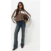 New Look Colour Block Bubbles Hem Zip Windbreaker Jacket - Brown