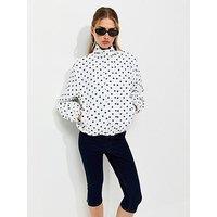New Look Polka Dot Bubble Hem Zip Lightweight Jacket - White