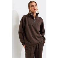 New Look Premium Three Quarter Zip Sweatshirt - Brown