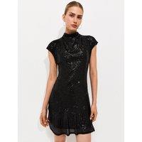 New Look Womens High Neck Sequin Cap Sleeve Mini Dress - Black