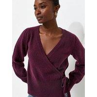 New Look Puff Sleeve Knitted Wrap Jumper - Red