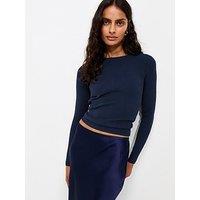New Look Ribbed Lightweight Crew Neck Top- Blue