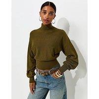 New Look High Neck Batwing Sleeve Knitted Jumper - Green