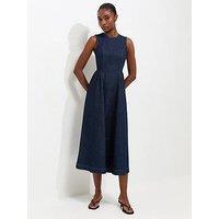New Look Cotton Sleeveless Denim Midi Dress - Blue
