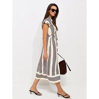 New Look Striped Short Sleeve Midi Shirt Dress - White