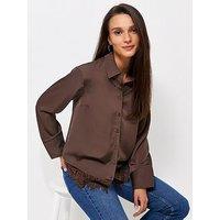 New Look Dark Brown Lace Trim Longline Shirt