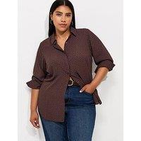 New Look Curves Geometric Print Long Sleeve Shirt - Red