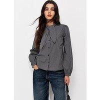 New Look Check Neck Tie Long Sleeve Shirt - Black