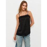 New Look Womens Floral Jacquard Lace Trim Longline Cami Top - Black