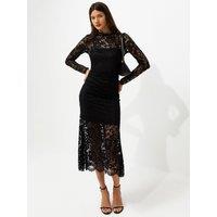 New Look Womens High Neck Lace Long Sleeve Midi Dress - Black