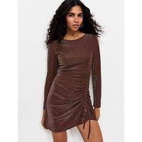 New Look Womens Shimmer Ruched Drawstring Hem Bodycon Dress - Brown