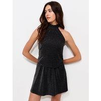 New Look Womens Glitter Jersey Halterneck Mini Dress - Black