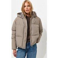 New Look Hooded Crop Puffer Jacket - Brown