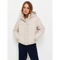 New Look Cream Hooded Crop Puffer Jacket
