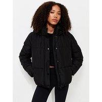 New Look Hooded Crop Puffer Jacket - Black