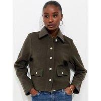 New Look Button Front Collared Shacket - Green