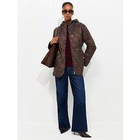 New Look Quilted Cinched Waist Hooded Jacket - Brown