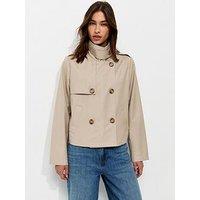 New Look Double Breasted Cropped Trench Jacket - Cream