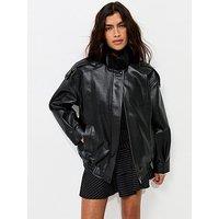 New Look Faux Leather Funnel Neck Oversized Jacket - Black