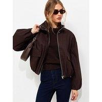New Look Cotton Funnel Neck Bubble Hem Short Jacket - Brown