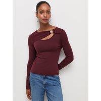 New Look Womens Knitted Cut-Out Ring Trim Top - Burgundy