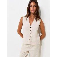 New Look Knit Button Through V-Neck Waistcoat - Beige