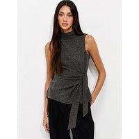 New Look Knotted High Neck Sleeveless Co-Ord Top - Grey